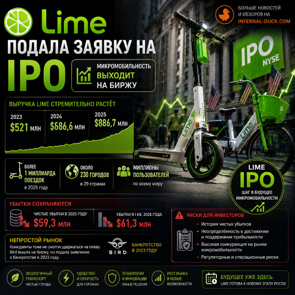 Обложка Lime подала заявку на IPO: убытки в $59 млн и амбиции выхода на биржу