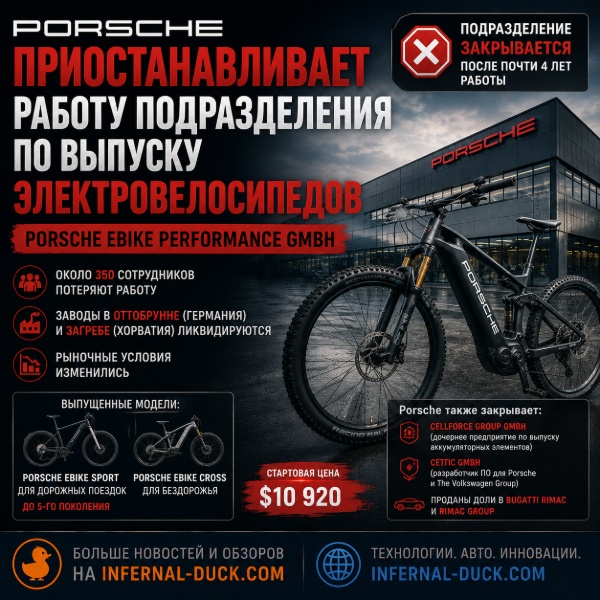 Обложка Porsche закрывает дочернюю компанию по производству электровелосипедов