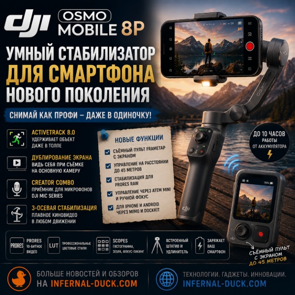 Обложка DJI представляет Osmo Mobile 8P: новый стабилизатор для смартфона со съемным пультом дистанционного управления