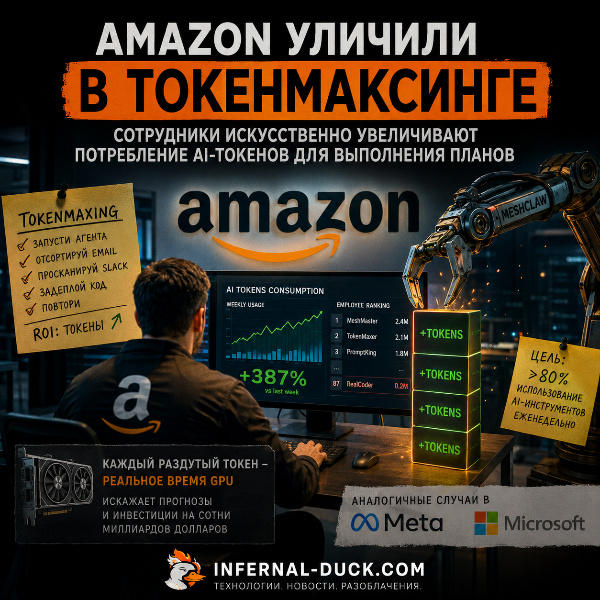 Обложка Amazon столкнулась с накруткой потребления ИИ-токенов сотрудниками