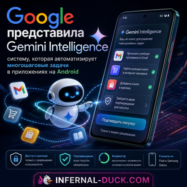 Обложка Google Gemini Intelligence: новый ИИ-агент для автоматизации действий на Android