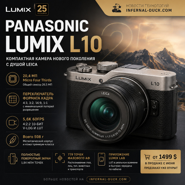 Обложка Panasonic представила компактную камеру Lumix L10 в честь 25-летия бренда