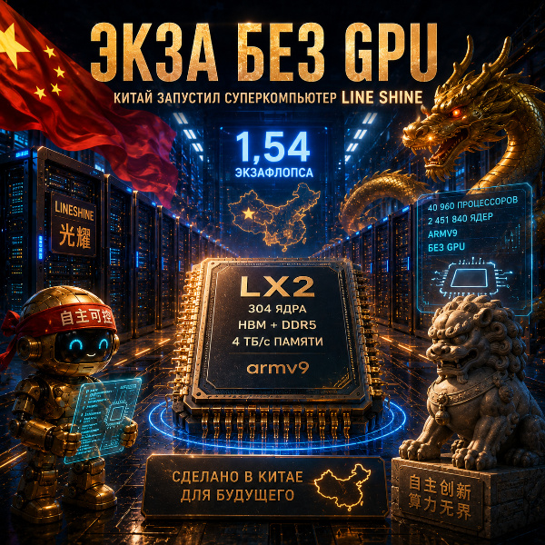 Обложка Китай строит экзафлопсные суперкомпьютеры на одних CPU в обход санкций на GPU