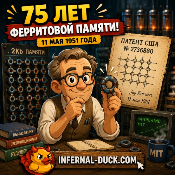 Обложка 75 лет назад Джей Форрестер подал заявку на патент ферритовой памяти, ставшей основой оперативной памяти компьютеров