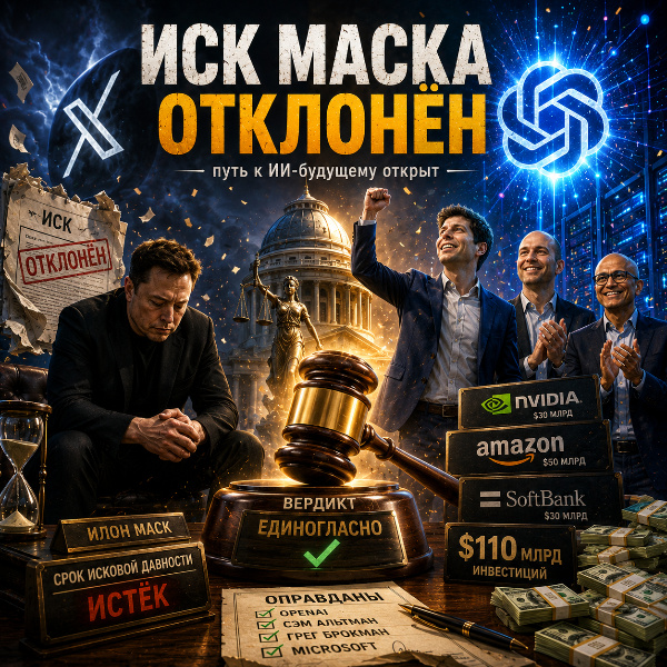Обложка Федеральный суд присяжных отклонил иск Илона Маска к OpenAI, Сэму Альтману и Microsoft