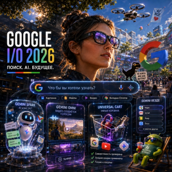 Обложка Google I/O 2026: Главные анонсы конференции — от нового поиска до Gemini Spark