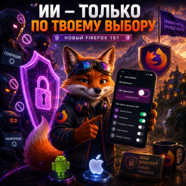 Обложка Firefox внедряет AI-контроль на iOS и Android: пользователи смогут отключать все функции генеративного ИИ