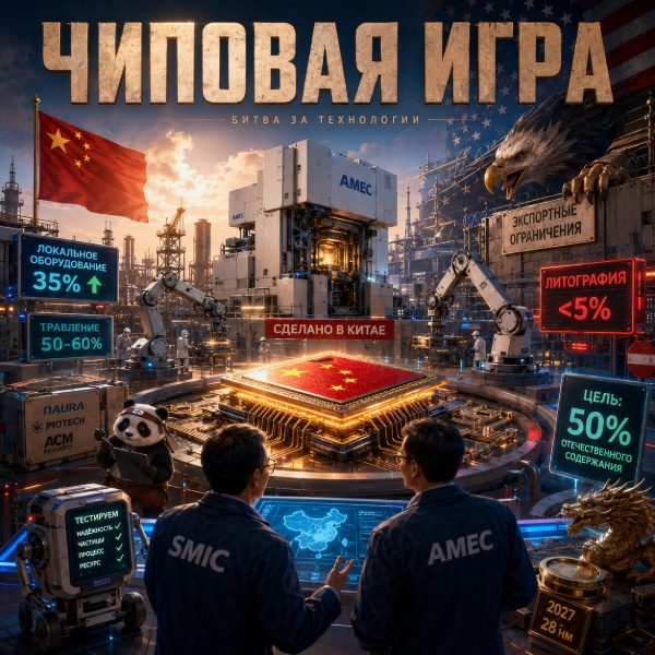 Обложка Основатели SMIC и AMEC призвали китайские фабрики активнее внедрять отечественное оборудование