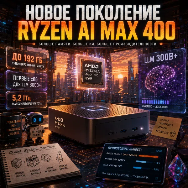 Обложка AMD анонсировала SoC Ryzen AI Max 400 «Gorgon Halo» с поддержкой до 192 ГБ объединённой памяти