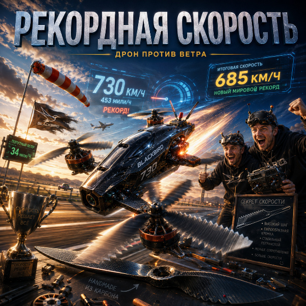 Обложка Энтузиасты разогнали дрон до 730 км/ч: неофициальный рекорд превышает крейсерскую скорость лайнера