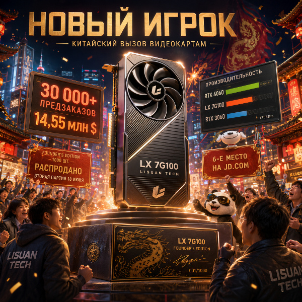 Обложка Китайская LX 7G100 от Lisuan Tech: 30 000 предзаказов за 48 часов, $14,55 млн выручки и уровень RTX 3060