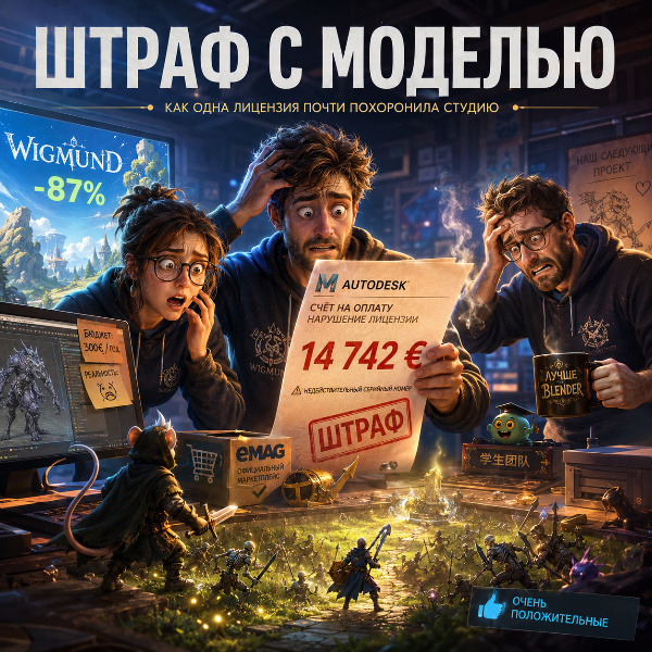 Обложка Студию-разработчика Wigmund оштрафовали на €14,700 из-за случайной покупки пиратской лицензии Autodesk Maya