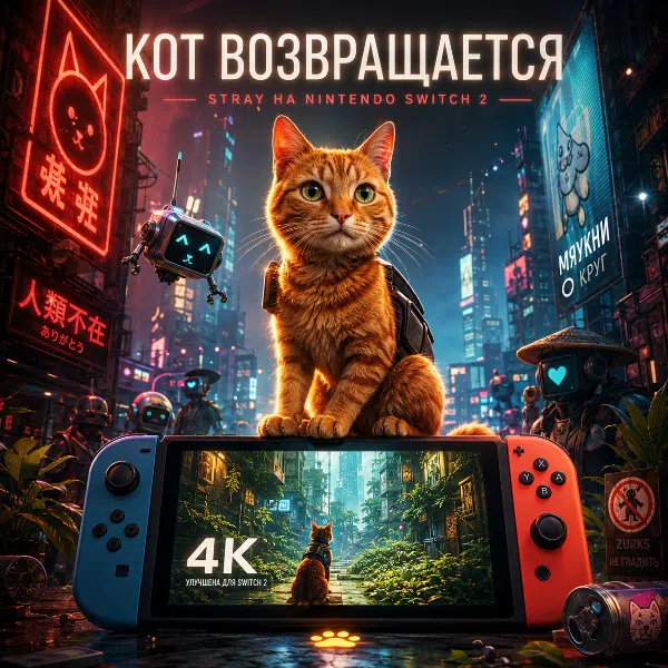 Обложка Stray выходит на Nintendo Switch 2: кошачье приключение с улучшенной графикой и 4K
