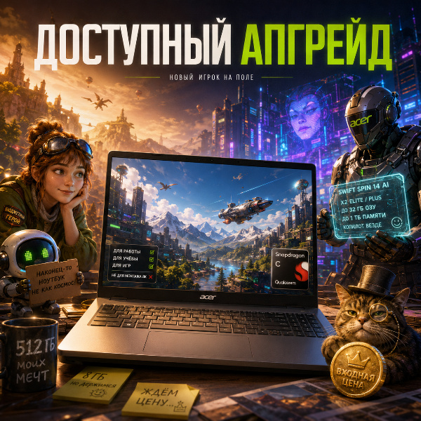 Обложка Acer представил бюджетный ноутбук Aspire Go 15 с чипом Snapdragon C