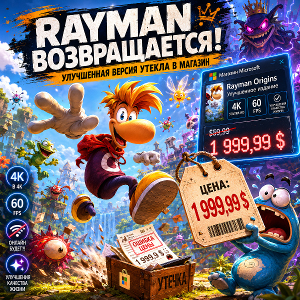Обложка Страница Rayman Origins: Enhanced Edition случайно появилась в Microsoft Store с ценой в 2000 долларов