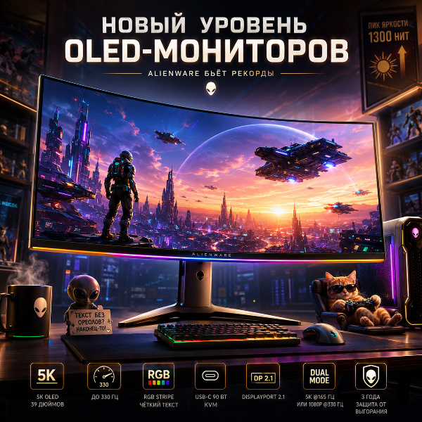 Обложка Alienware представил первый в мире 39-дюймовый 5K OLED-монитор с RGB-субпикселями на Computex