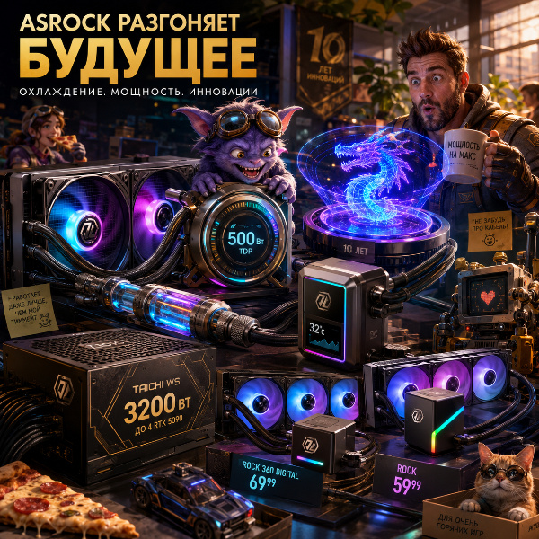 Обложка ASRock на Computex 2026: обзор новых AIO-кулеров, блоков питания и концептуальных моделей Taichi