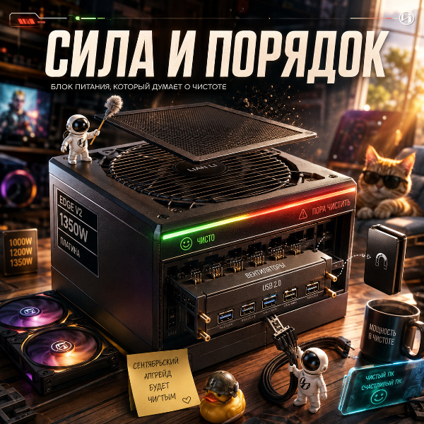 Обложка Lian Li Edge V2: Блок питания с LED-индикатором загрязнения и магнитным хабом