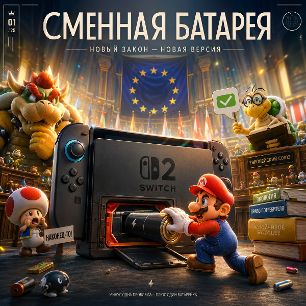 Обложка Nintendo выпустит обновлённую версию Switch 2 со сменными батареями из-за новых законов ЕС
