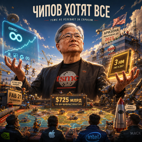 Обложка Глава TSMC: мы не сможем удовлетворить спрос на ИИ-чипы еще долгие годы