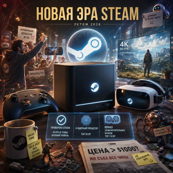 Обложка Steam Machine анонсирована официально: запуск летом 2026 года, программа Verified расширена