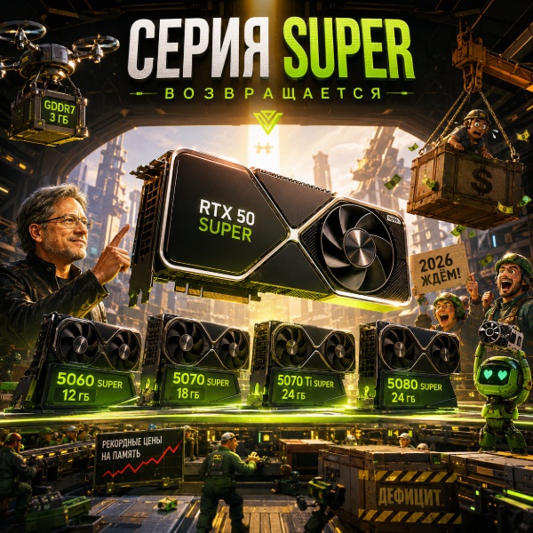 Обложка Nvidia RTX 50 Super: слухи о возвращении серии с новым поколением видеокарт
