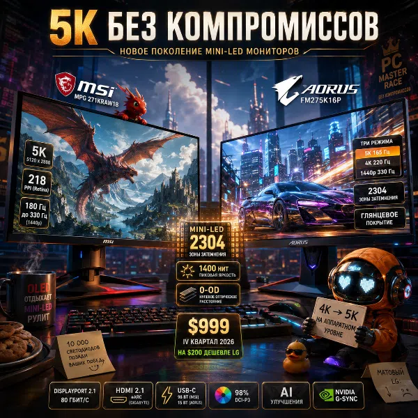 Обложка Новые 27-дюймовые Mini-LED мониторы с 5K разрешением и глянцевым покрытием бросят вызов OLED