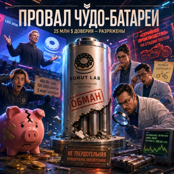 Обложка Не верю в Donut: как «чудо-батарею» за $25 млн поймали на обычном литий-ионе