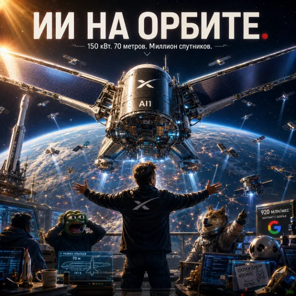 Обложка SpaceX представила первый детальный дизайн спутника AI1 для ИИ-нагрузок в космосе