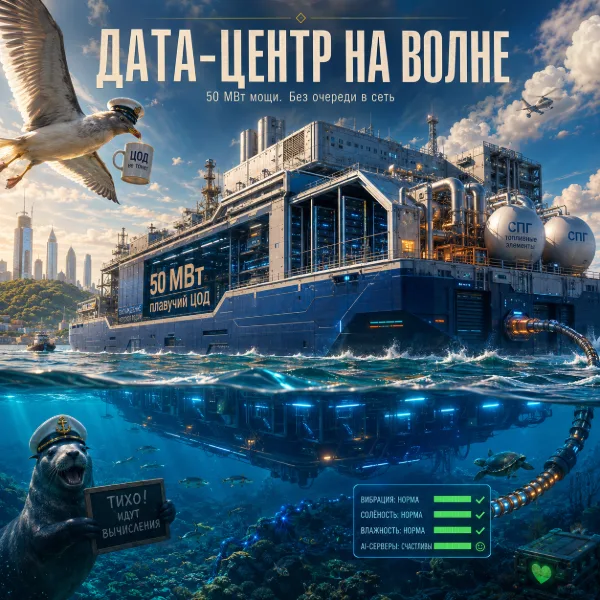 Обложка Дата-центр уходит в море: Samsung Heavy Industries строит плавучий ЦОД на 50 МВт в обход очередей на электросеть