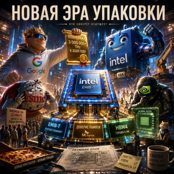 Обложка Intel перехватывает у TSMC: Google заказал 3 млн TPU, а будущее упаковки ИИ-чипов решит SK hynix