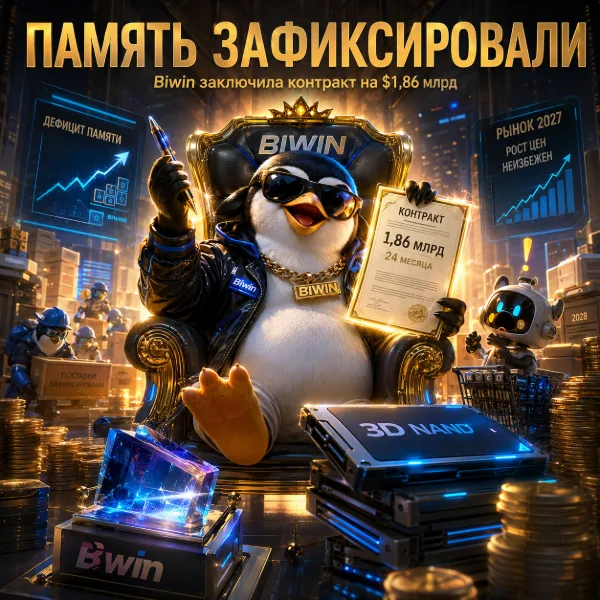 Обложка Biwin заключила многомиллиардную сделку на поставку чипов 3D NAND на фоне дефицита рынка