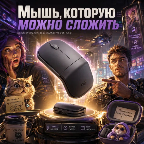 Обложка Logitech Mobi Fold: мышь, которая складывается пополам и живёт месяц без розетки