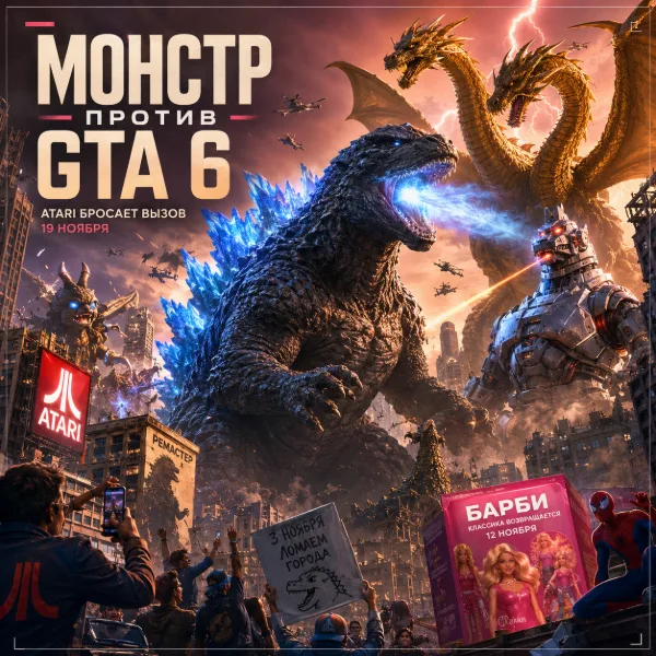 Обложка Atari против GTA 6: Godzilla идёт крушить ноябрь, пока все прячутся