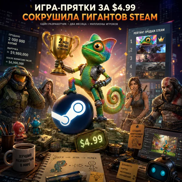 Обложка Игра за 5 долларов за неделю собрала 10 миллионов: новый хит Steam Meccha Chameleon
