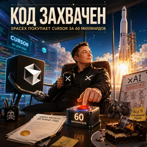 Обложка SpaceX покупает Cursor за 60 млрд долларов: крупнейшая сделка по ИИ-стартапу