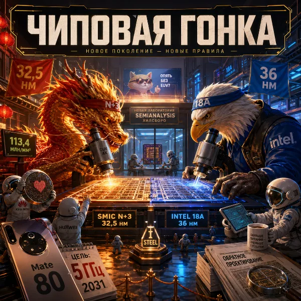 Обложка SMIC N+3 против Intel 18A: китайский 7-нм чип плотнее, но слабее