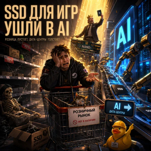 Обложка Розничный рынок SSD почти исчез в 2026 году: как ИИ забирает память NAND и что это значит для цен