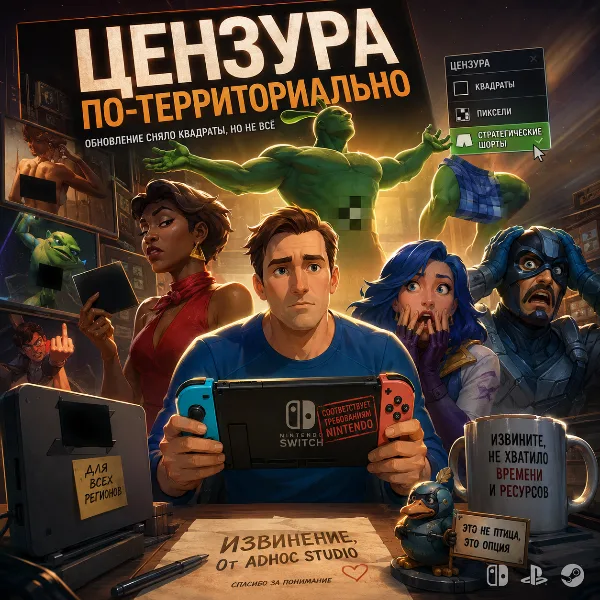 Обложка Цензура в Dispatch на Nintendo Switch: разработчики убирают черные квадраты и приносят извинения