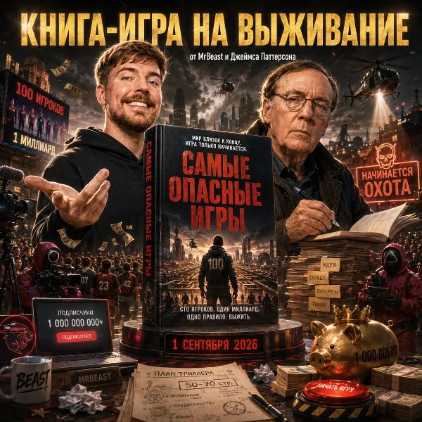 Обложка Мистер Бист и Джеймс Паттерсон пишут книгу: "Самая опасная игра" выйдет 1 сентября