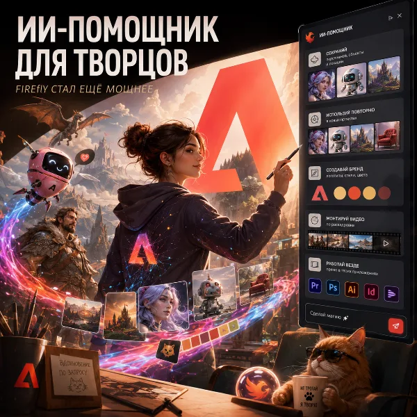 Обложка Firefly AI Assistant: Adobe научила ИИ-агента запоминать персонажей и встроила его в Photoshop и Premiere