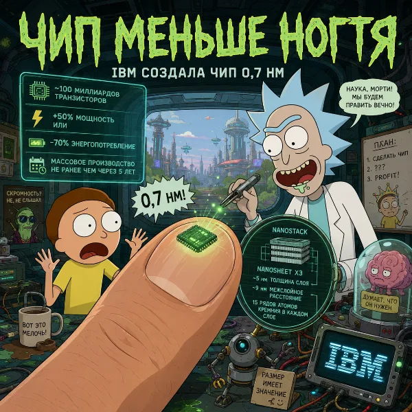 Обложка IBM создала первый в мире чип размером менее 1 нанометра