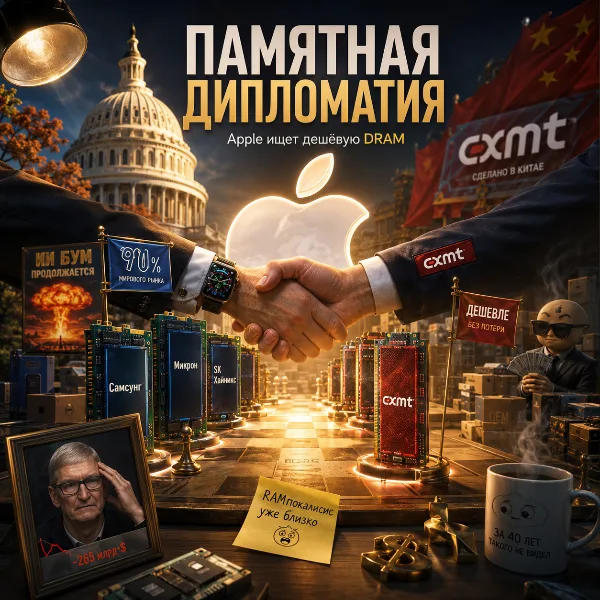 Обложка Apple лоббирует разрешение на закупку дешёвой памяти у китайской CXMT на фоне кризиса компонентов