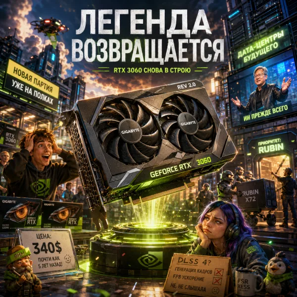 Обложка Nvidia возвращает RTX 3060 на фоне дефицита RTX 50-й серии: анализ ситуации