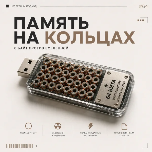 Обложка USB-накопитель на 64 бита: как энтузиаст собрал ферритовую память из советского компьютера