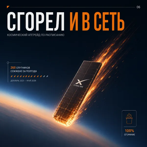 Обложка SpaceX сжигает по 260 спутников Starlink за полгода: чем это грозит озоновому слою