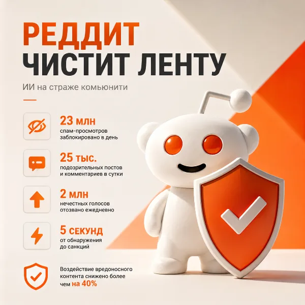 Обложка Reddit: ИИ блокирует 23 миллиона спам-просмотров в сутки