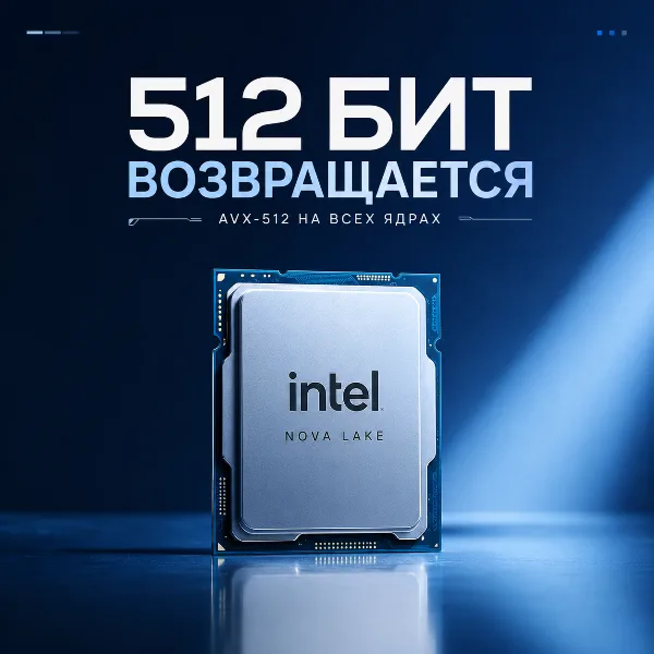 Обложка Intel Nova Lake: AVX-512 возвращается сразу на P- и E-ядра процессоров