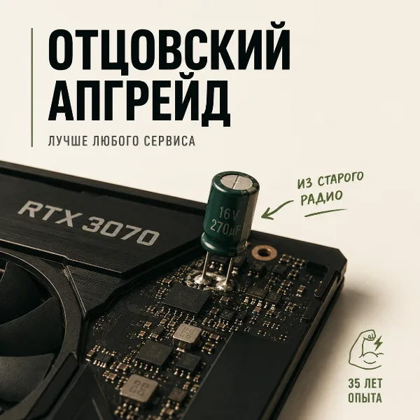 Обложка Отец починил RTX 3070 сына конденсатором из старого радио и сэкономил $120 на ремонте