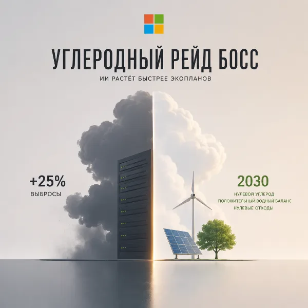 Обложка Microsoft: выбросы CO2 выросли на 25% из-за дата-центров для ИИ